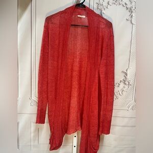 Eileen Fisher Red Pockets Lagenlook Linen Lightweight Large Cardigan Sweater